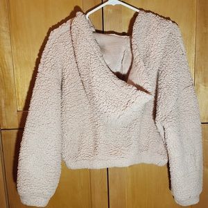 Pink Teddy Style Cropped Hoodie